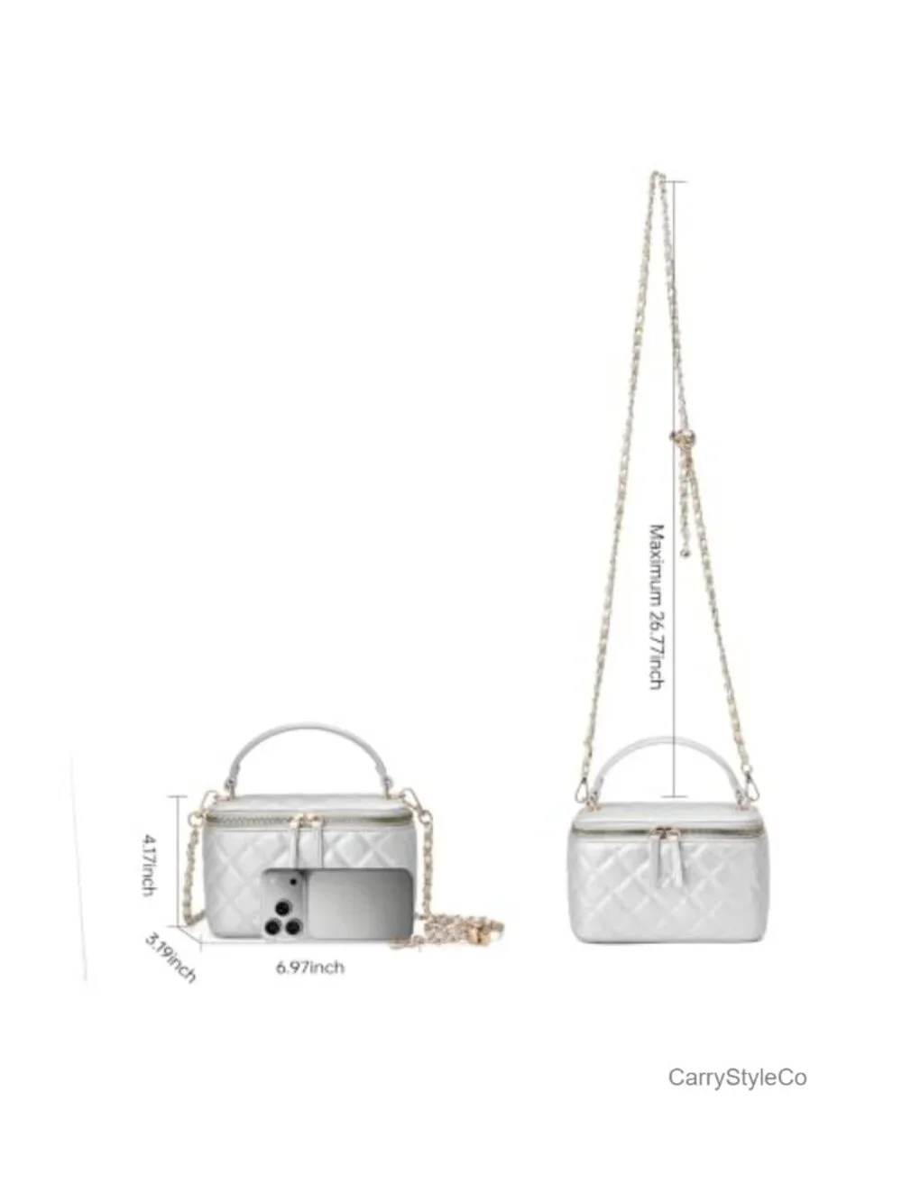 Vegan Leather Quilted Box Crossbody Purse Top Handle Chain Strap